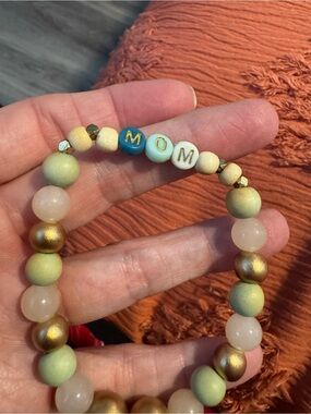 Beaded MOM Bracelet in Mint, Gold, and Rose